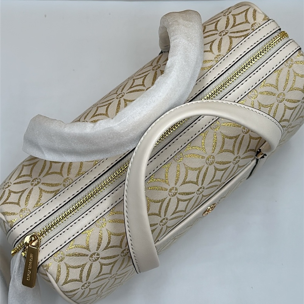 MICHAEL KORS JST TRAVEL MEDIUM DUFFLE SATCHEL CROSSBODY BAG MK Pale Gold Multi - Picture 9 of 16